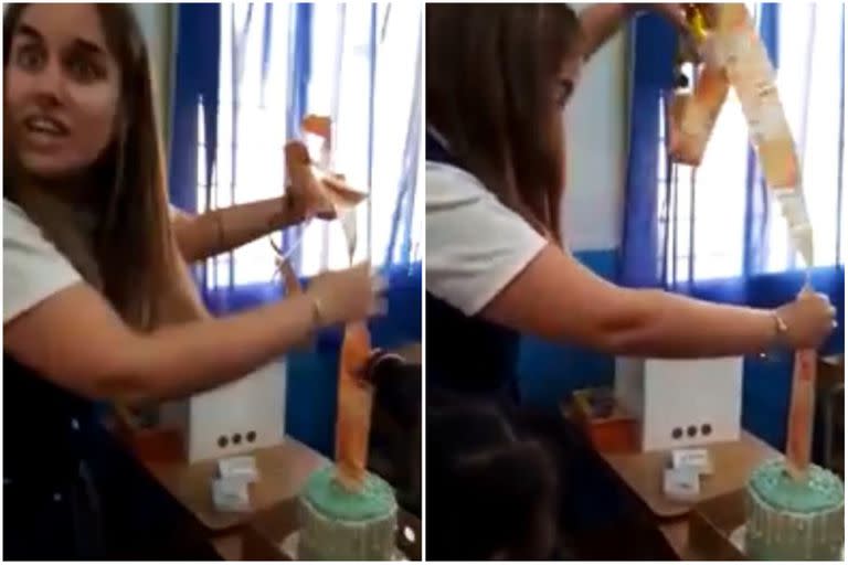 Alumnos y padres de segundo grado de una escuela de Rosario sorprendieron a una maestra con un peculiar regalo (Foto: Captura de video)