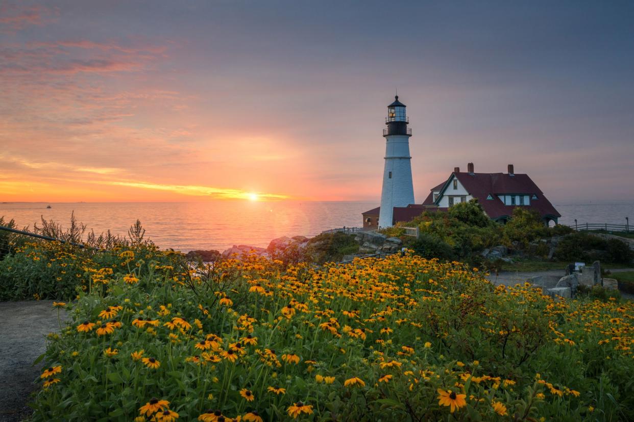 Beautiful sunrise in Maine at Portland Lighthouse.