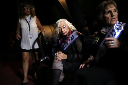 Holocaust survivors take part in the annual Holocaust survivors' beauty pageant in Haifa, Israel October 14, 2018. REUTERS/Corinna Kern