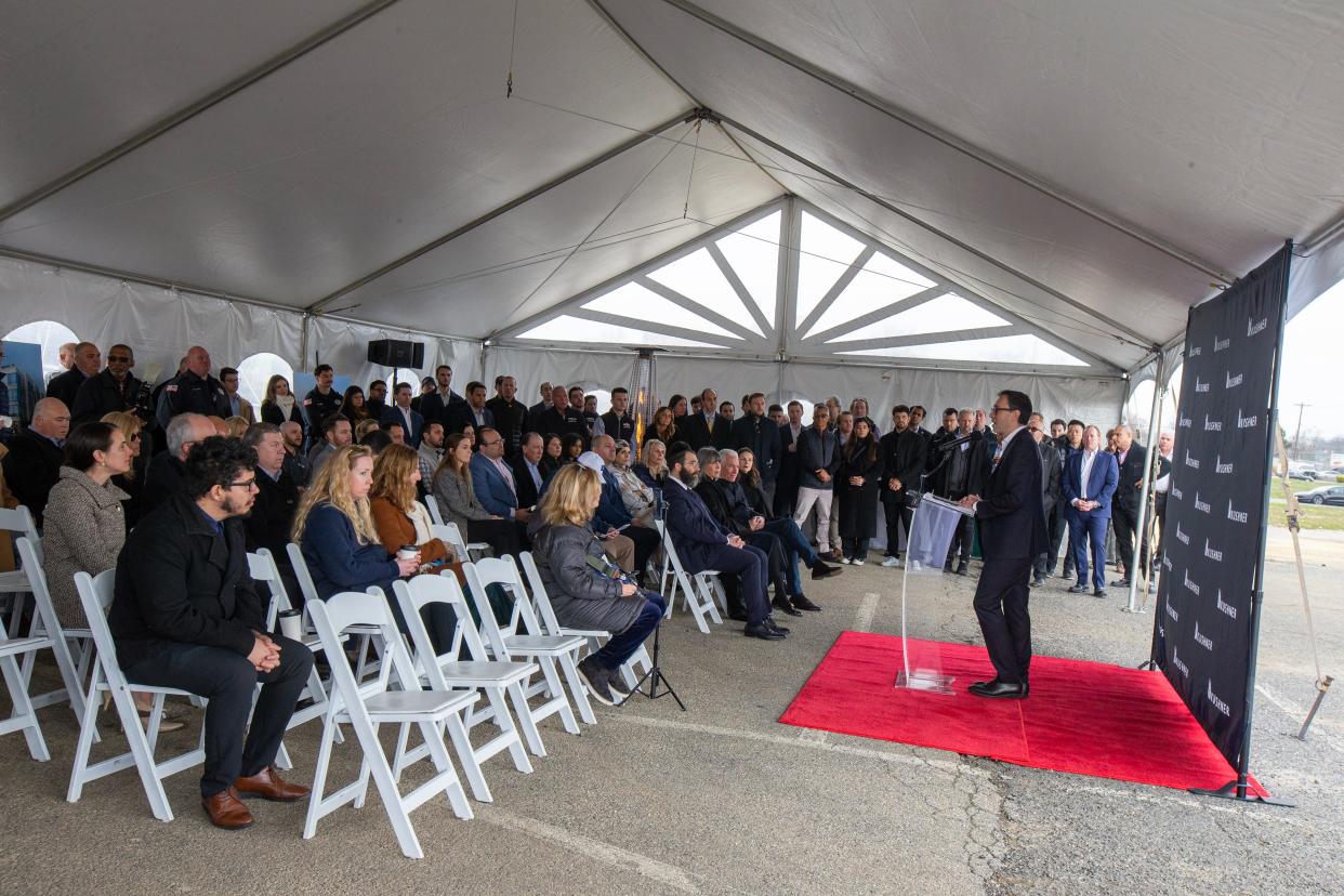 Laurent Morali, CEO of Kushner, speaks during Kushner Cos.’ lower Broadway groundbreaking event in Long Branch, NJ Wednesday, March 27, 2024.