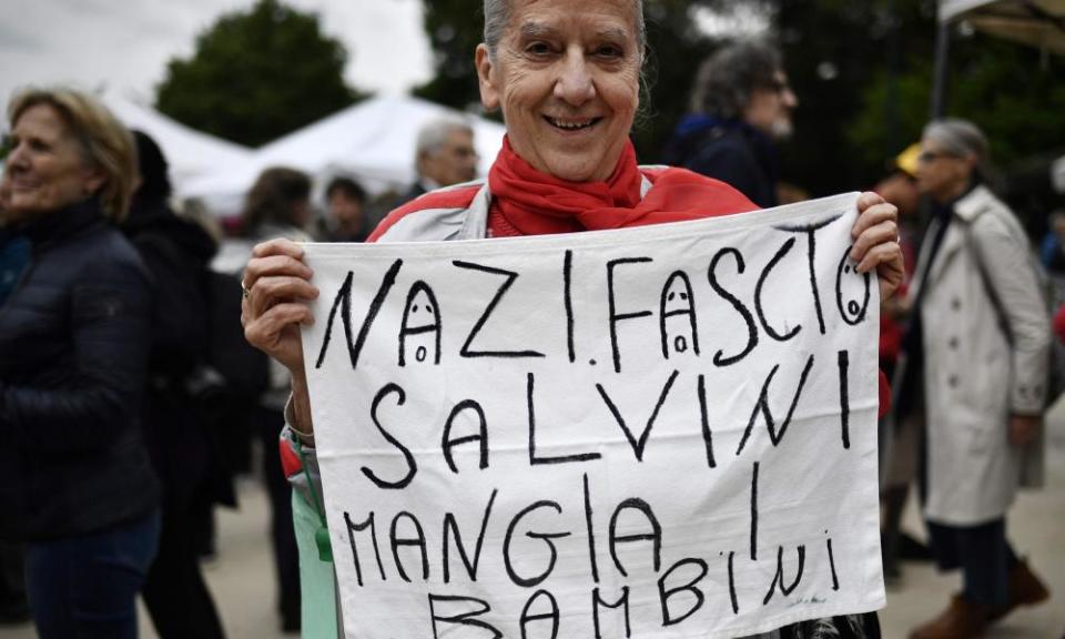 A protester in Milan.