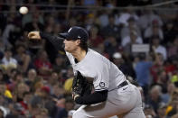 New York Yankees starting pitcher Gerrit Cole delivers to a Boston Red Sox batter during the fourth inning of a baseball game at Fenway Park, Friday, Sept. 24, 2021, in Boston. (AP Photo/Mary Schwalm)