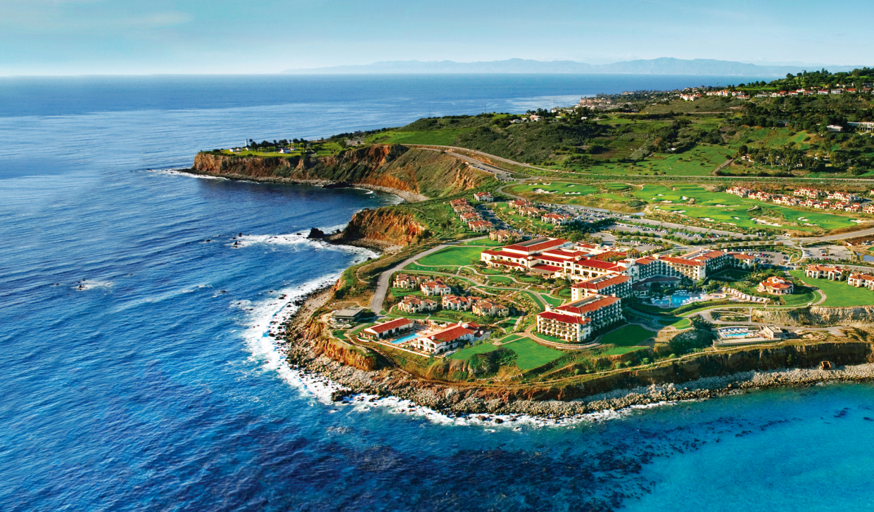  An aerial view showing Terranea Resort above the Pacific Ocean in Rancho Palos Verdes, California. 