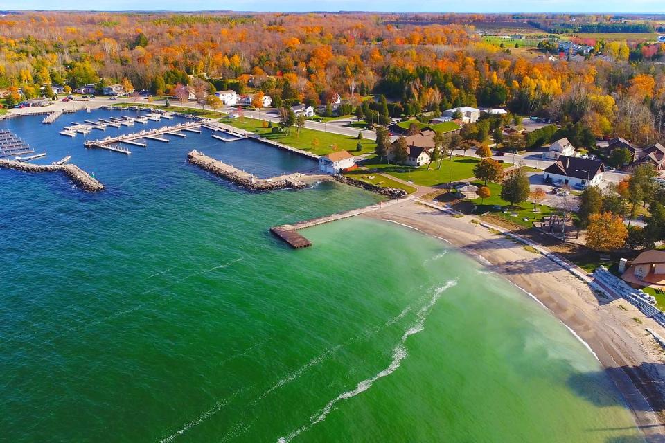 Scenic Autumn harbor at Sister Bay, Wisconsin