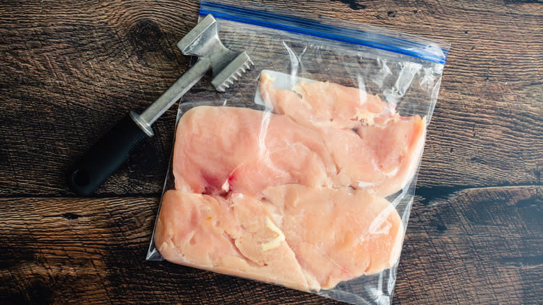 raw tenderized meat in bag