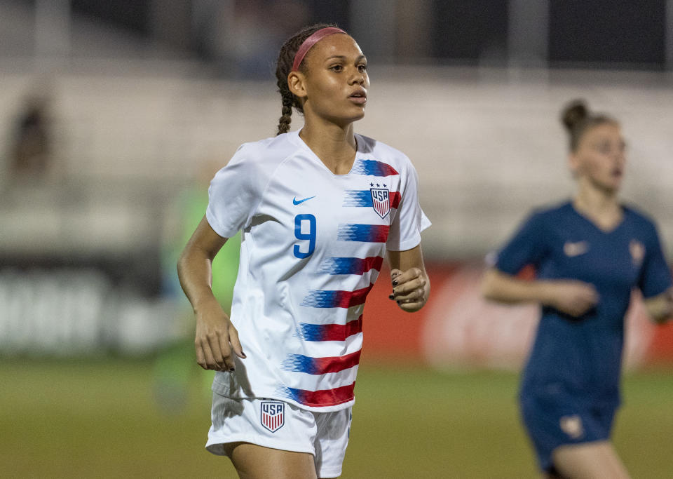 Trinity Rodman, pictured playing for the U.S. U-20 national team, was selected second overall in the 2021 NWSL draft. (Brad Smith/ISI Photos/Getty Images)