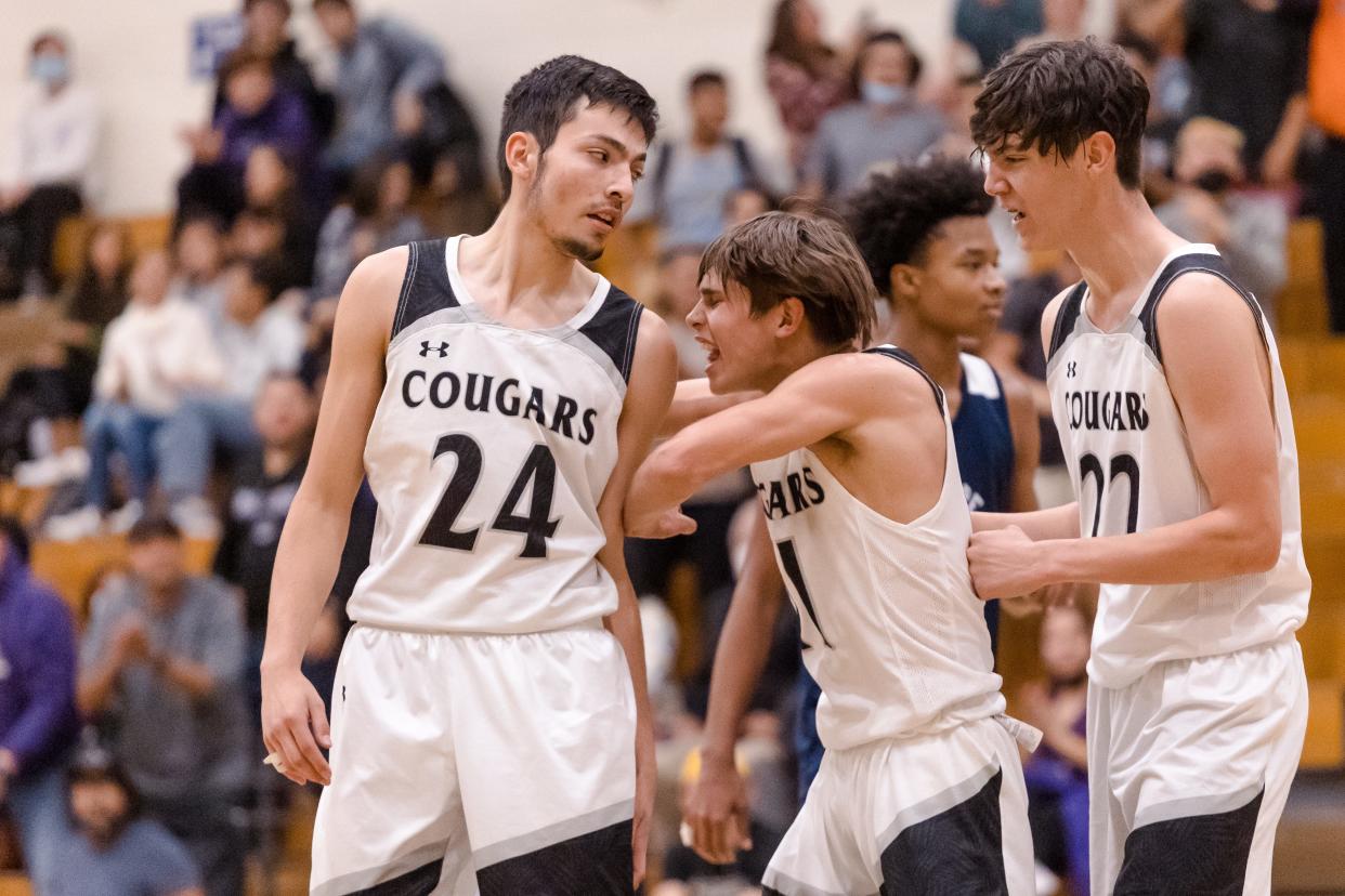 Franklin celebrates their win against New Hope Academy in the McDonald's Classic Basketball Tournament Thursday, Dec. 2, 2021, at Franklin High School in El Paso, TX.