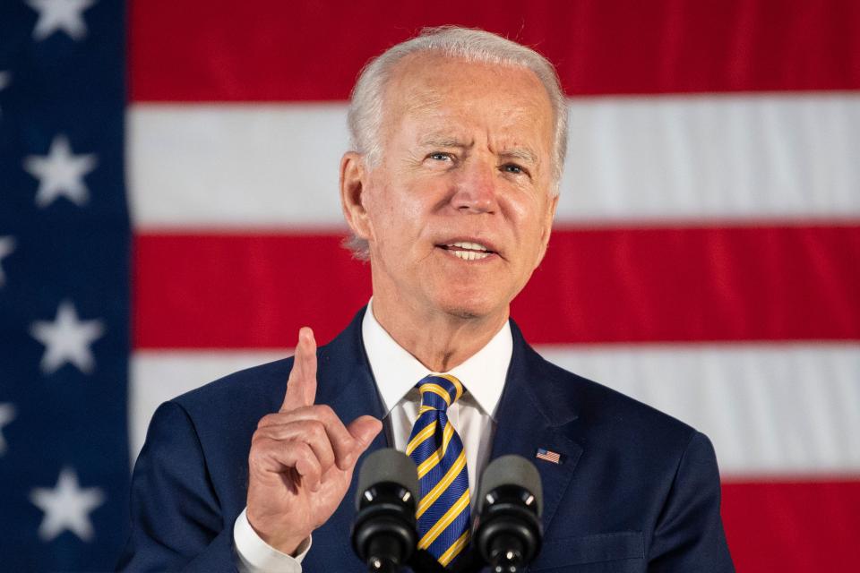 Democratic presidential candidate Joe Biden speaks about reopening the country during a speech in Darby, Pennsylvania, on June 17, 2020. (Photo by JIM WATSON / AFP) (Photo by JIM WATSON/AFP via Getty Images)