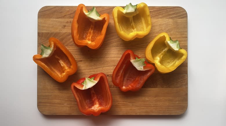 bell pepper halves on cutting board