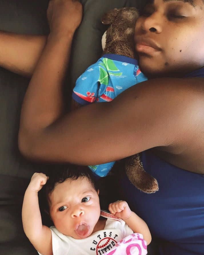 Serena Williams and Alexis Ohanian shared a photo of their adorable baby girl Alexis Olympia Ohanian, Jr. on her newly created Instagram page. In the photo, Serena Williams appears to be sleeping as Alexis sticks her tongue out for the camera on Sept. 22, 2017. "Mama never sleeps. When she does, I go on adventures with daddy. "Come on!" read the caption.