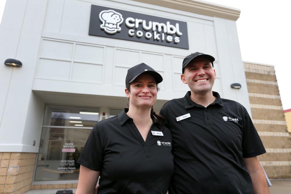 Anna and Ben Stice of Dover are excited to open Crumbl Cookies in Newington, as seen Thursday, Dec. 16, 2021.