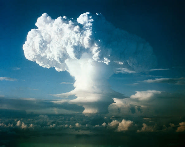 A massive mushroom cloud in the sky