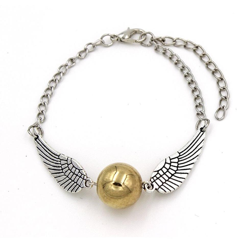 Steampunk Harry Potter Golden Snitch Pearl Orb Silver Wings Bracelet