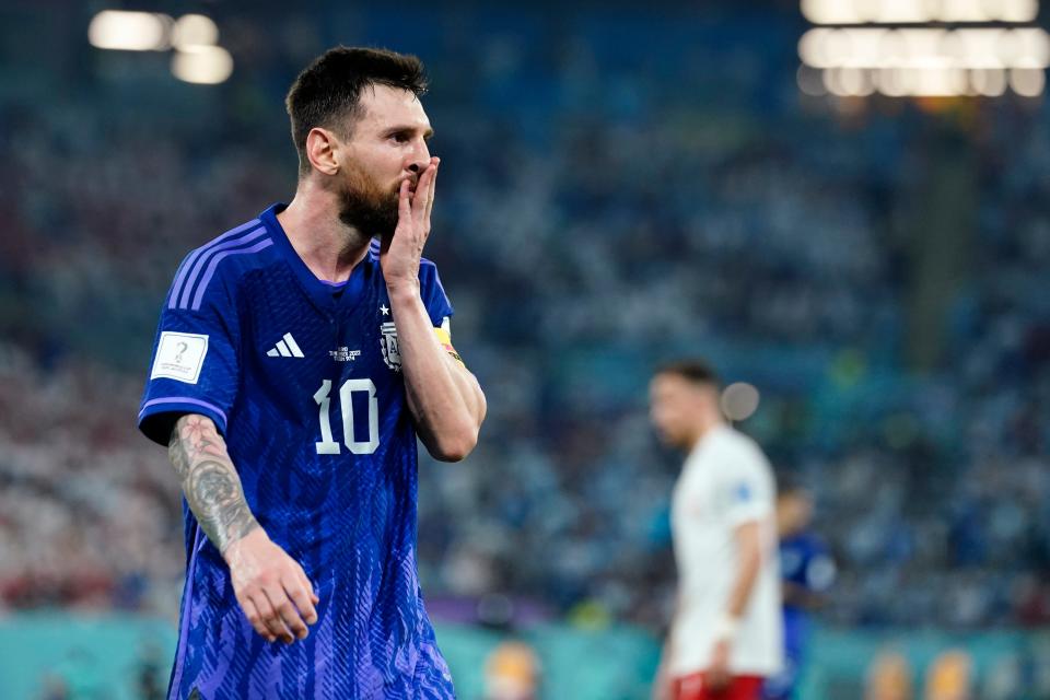 Argentina forward Lionel Messi reacts during the second half against Poland.