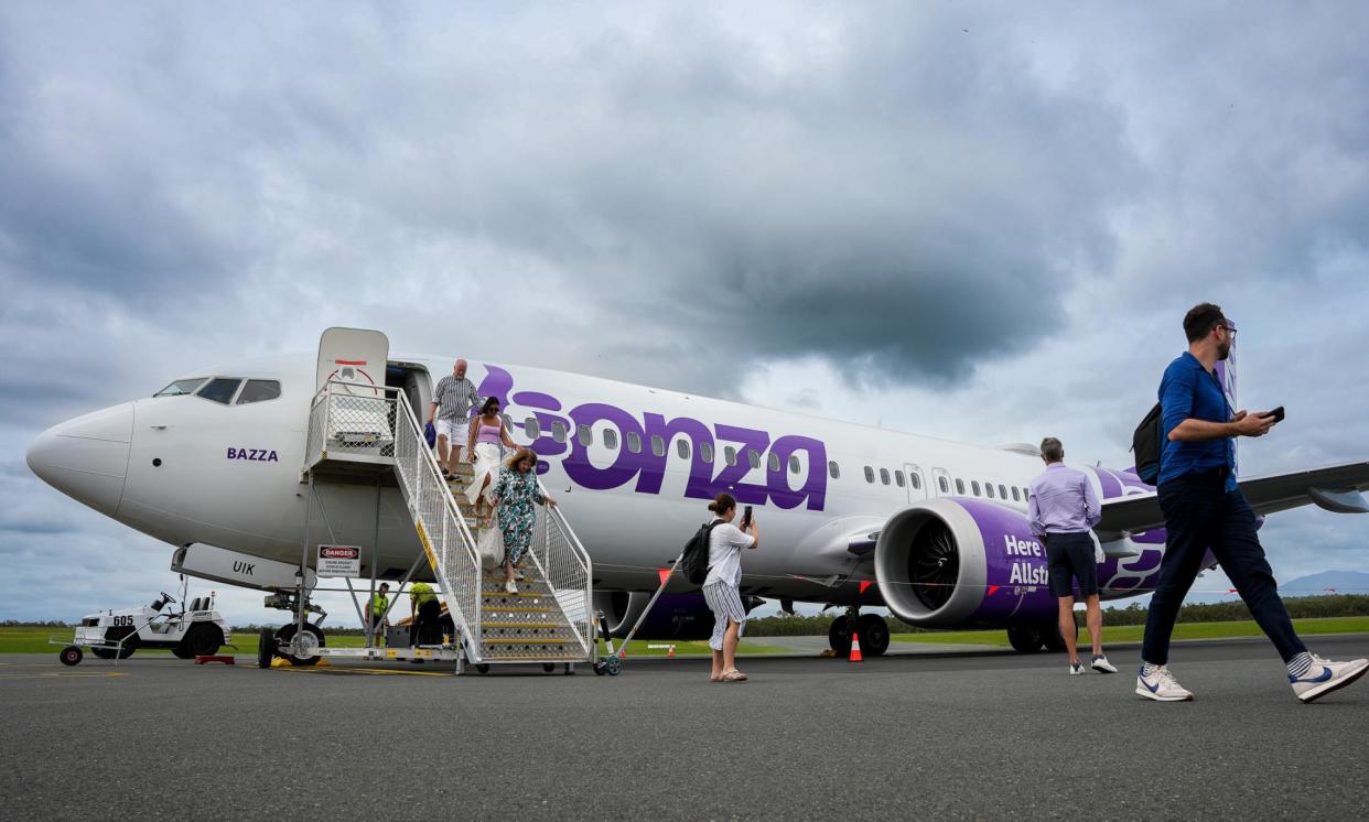 <span>Budget airline Bonza, which services regional centres including Queensland’s Sunshine Coast, Rockhampton and Gladstone, cancelled all flights on Tuesday.</span><span>Photograph: Peter Wallace</span>