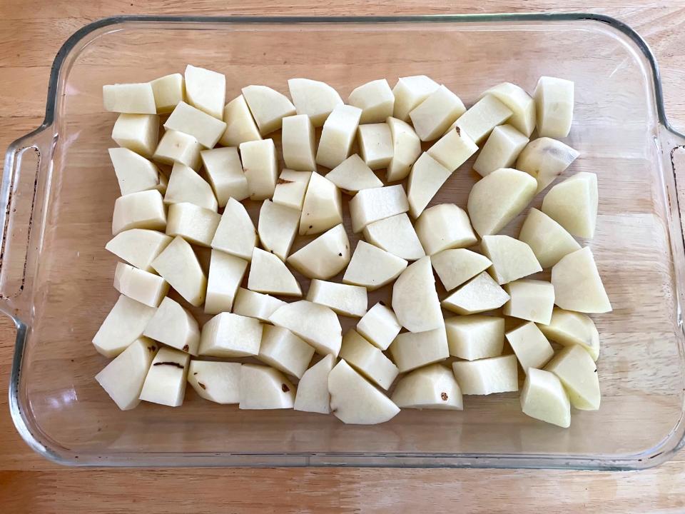 Cut potatoes for Dad's Greek Lemon Potatoes