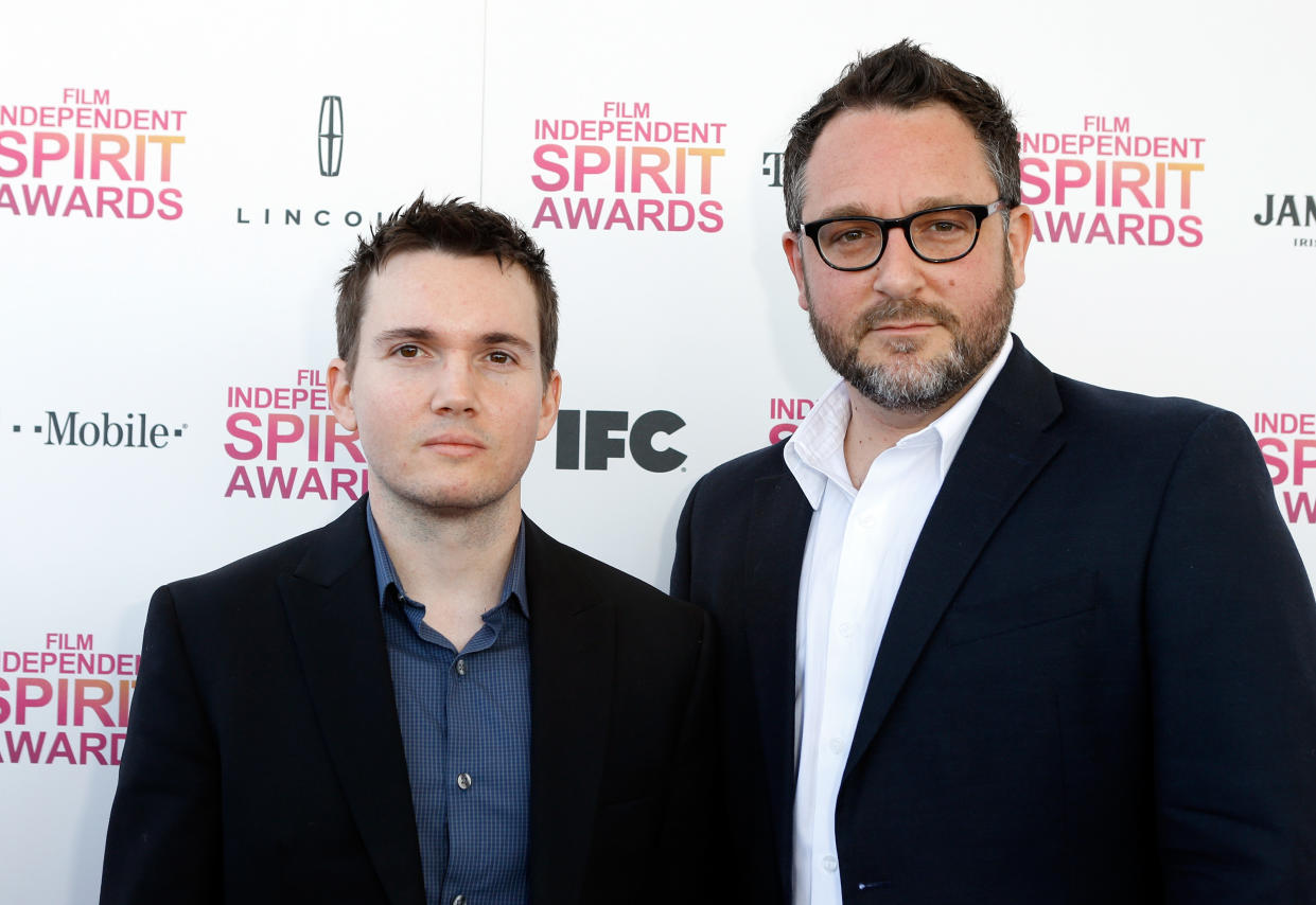 SANTA MONICA, CA - FEBRUARY 23:  Director Colin Trevorrow (L) and writer Derek Connolly attend the 2013 Film Independent Spirit Awards at Santa Monica Beach on February 23, 2013 in Santa Monica, California.  (Photo by Jeff Vespa/WireImage)