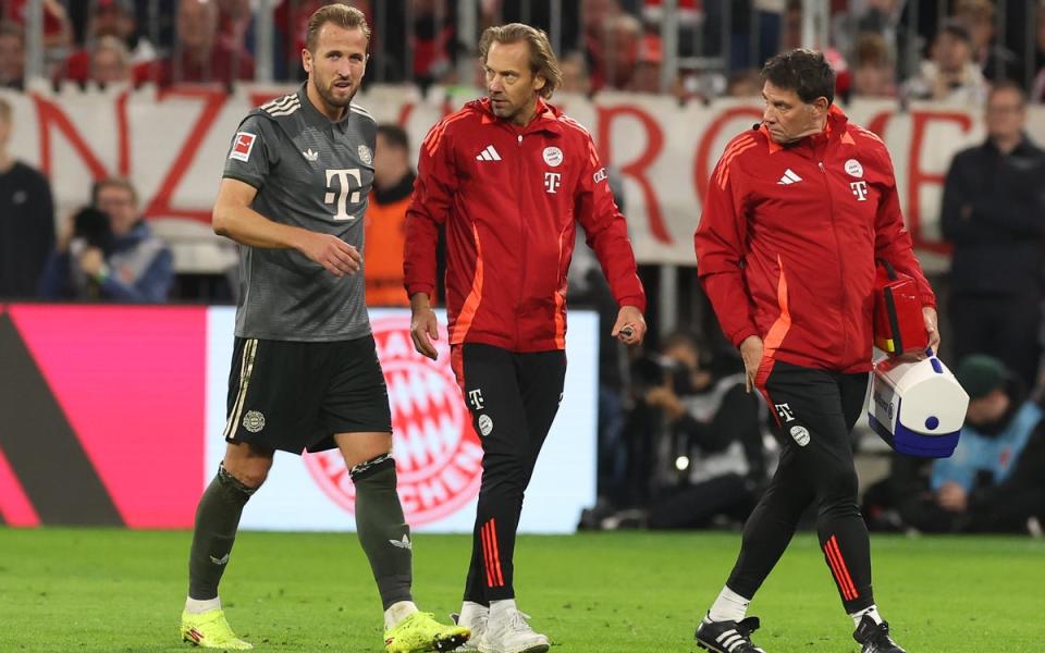 Harry Kane came off during Bayern Munich’s 1-1 draw with Bayer Leverkusen (Getty Images)