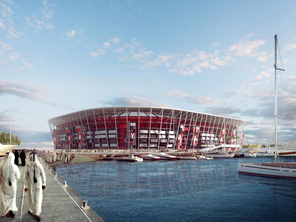 In this undated computer-generated artists impression provided by 2022 Supreme Committee for Delivery and Legacy, the Ras Abu Aboud stadium, a Qatar 2022 World Cup venue to be built in Doha, Qatar. (2022 Supreme Committee for Delivery and Legacy via Getty Images)