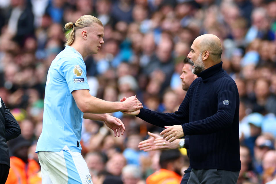 Josep Guardiola, director técnico del Manchester City, expresó su apoyo a Erling Haaland ante las críticas recibidas en semanas recientes. (Foto: Chris Brunskill/Fantasista/Getty Images)