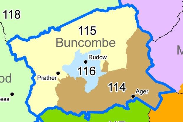 The 2024 N.C. House districts for Buncombe County.