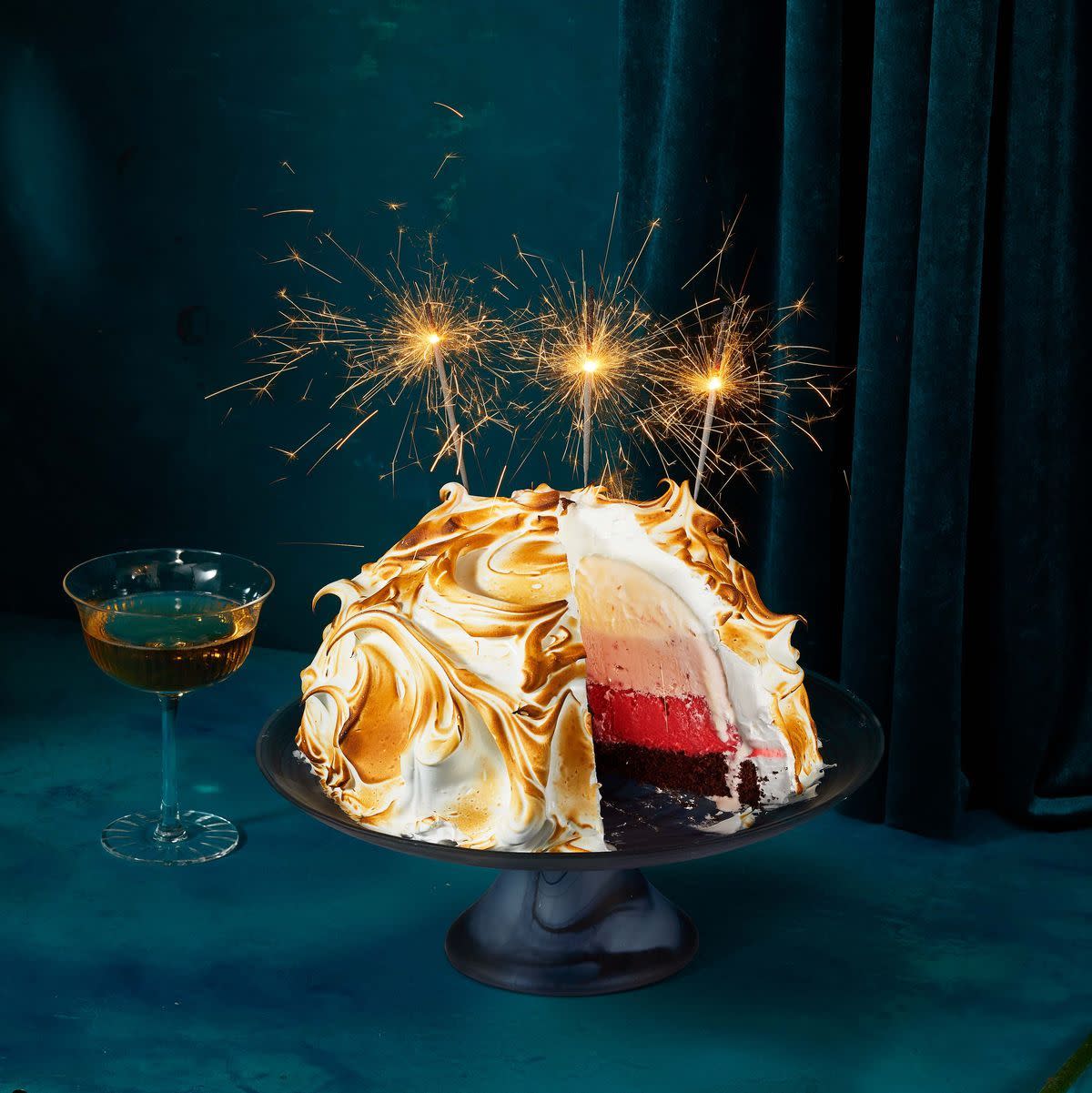 new years dessert baked alaska with sparklers on top