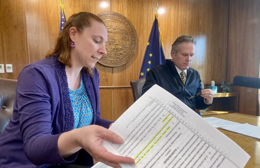 Deputy Attorney General Cori Mills explains the administration's understanding of a ruling that struck down key components of the state's correspondence school program, in the Alaska State Capitol on May 1, 2024. (Photo by Claire Stremple/Alaska Beacon)