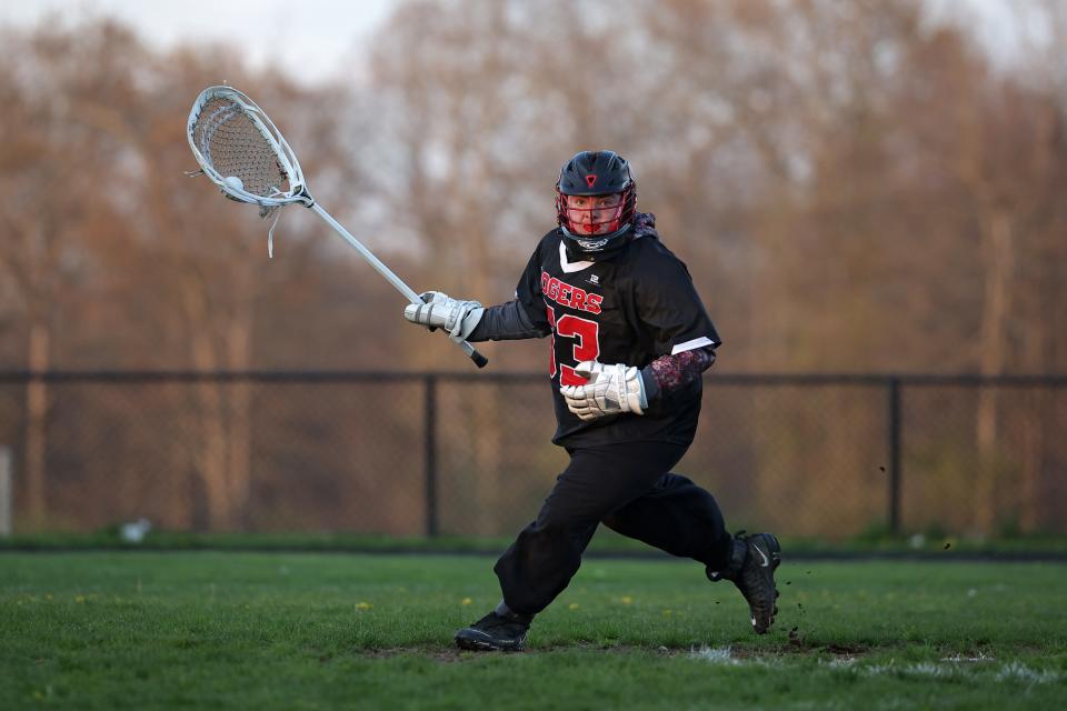 Rogers High lacrosse goalie Patrick Stahl made nine saves against North Smithfield on Monday as the Vikings won the game 8-4 and kept their Division-III record perfect at 8-0.