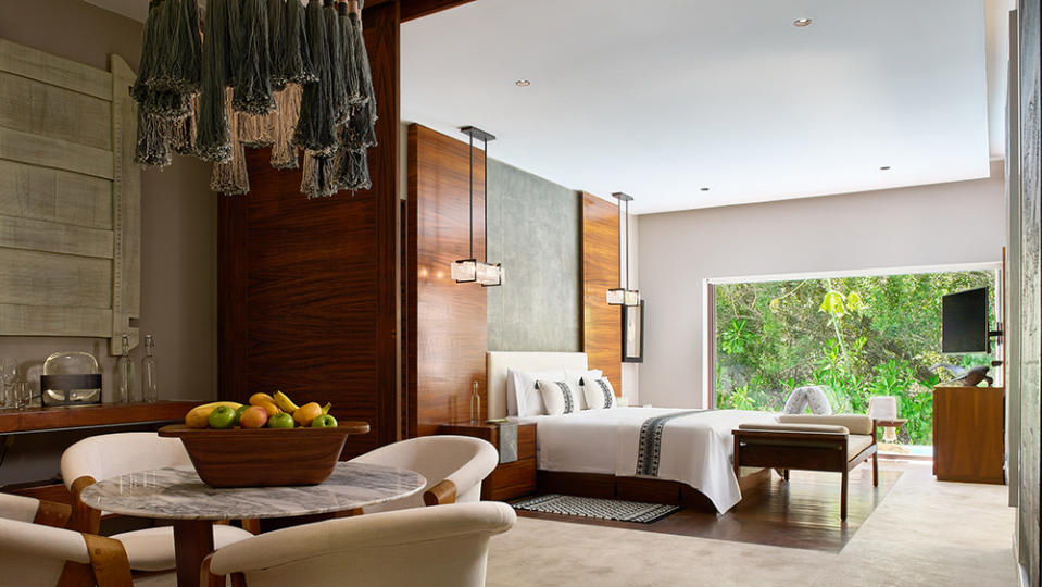 The spacious first-floor interior of the Grand Presidential Villa at Chablé Maroma.