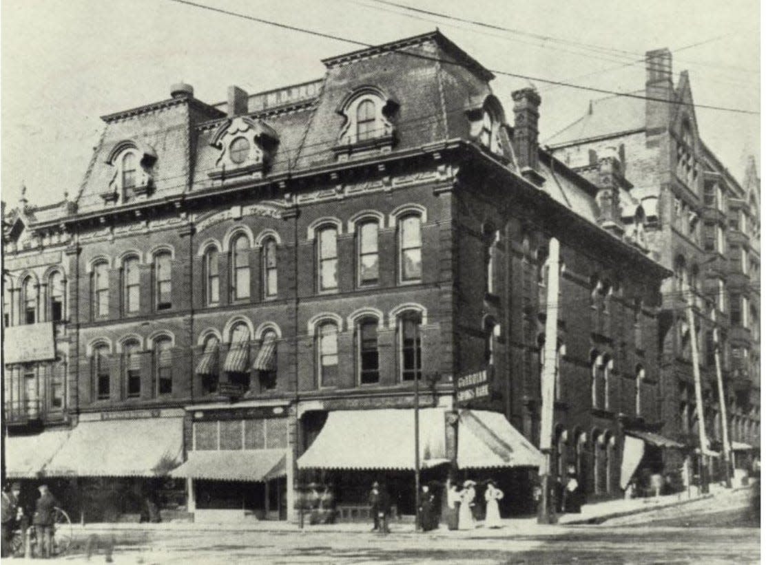 Akron Public Library opened in March 1874 on the second floor of the Masonic Temple at South Howard and East Mill streets in downtown Akron.