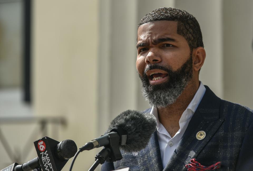 Mayor Chokwe Antar Lumumba holds a press conference at City Hall in which he responds to Gov. Tate Reeves' most recent statements indicating the Mayor's inadequacies concerning the city's water crisis in Jackson, on Oct. 24, 2022.
