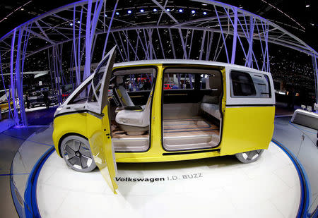 FILE PHOTO: A Volkswagen I.D. Buzz concept car is seen during the the 87th International Motor Show at Palexpo in Geneva, Switzerland March 8, 2017. REUTERS/Arnd Wiegmann/File Photo