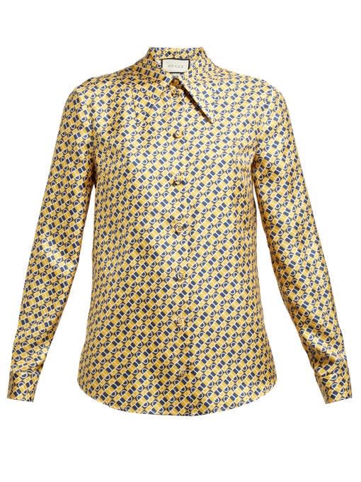 Horsebit print silk-twill shirt