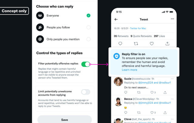 Twitter shows off new concepts for filtering and limiting replies | Engadget