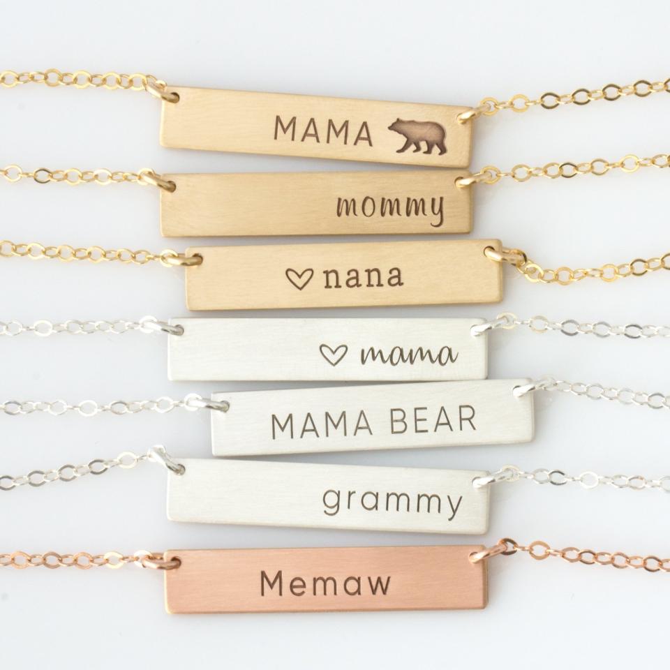 Mom bar necklaces. (Photo: Etsy/Leila Jewelry Shop)