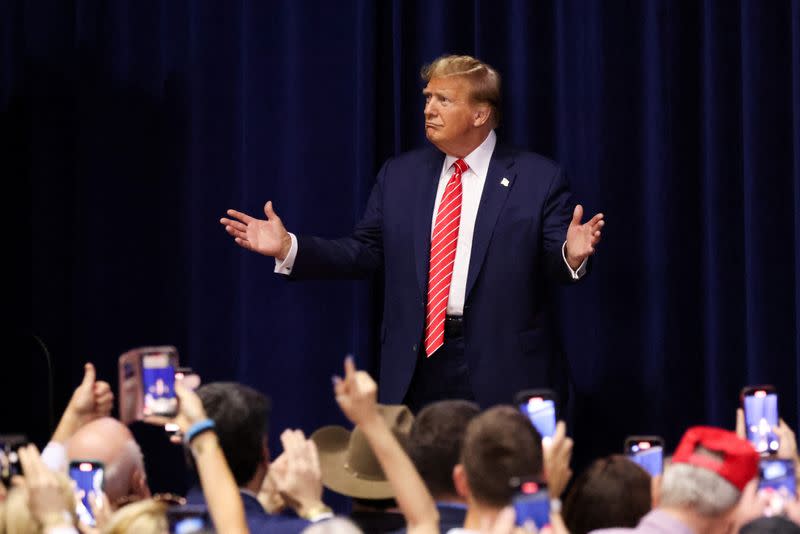 Former U.S. President Trump hosts a campaign rally, in Rome, Georgia