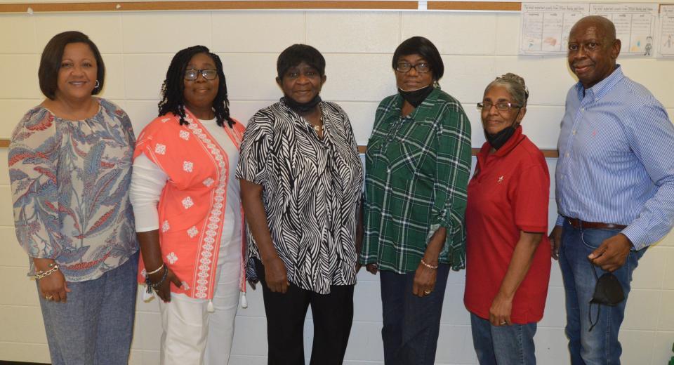 Pictured here are Louisville Academy Principle Christina Ethridge, Asst. Principal Cora Jenkins, Brenda Jones, Patricia Gamble, Jeanell Outler and Rev. Daniel Thomas, Jr.