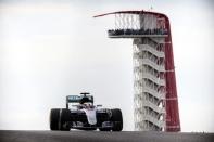 Oct 23, 2016; Austin, TX, USA; Mercedes driver Lewis Hamilton (44) of Great Britain drives with the track observation tower in the background during the United States Grand Prix at the Circuit of the Americas. Mandatory Credit: Jerome Miron-USA TODAY Sports