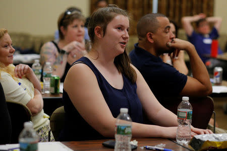 High school youth leader Sam Ramsden speaks during a training session by the group History Unerased (HUE), which aims to provide educators with materials about the role lesbian, gay bisexual and transgender people have played in the history of the United States, in Lowell, Massachusetts, U.S., May 18, 2017. REUTERS/Brian Snyder