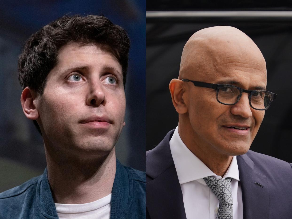 A composite image of Sam Altman and Satya Nadella