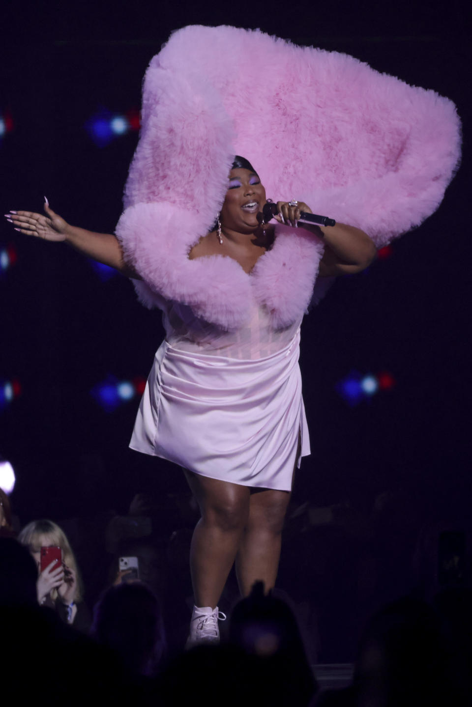 Lizzo performs at the Brit Awards 2023 in London, Saturday, Feb. 11, 2023. (Photo by Vianney Le Caer/Invision/AP)