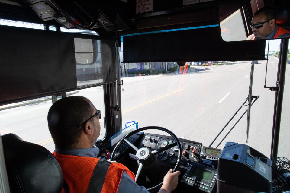 A RTA bus takes members of the Corpus Christi City Council from the Staples Street Station to the Port Ayers Station on Monday, April 8, 2019.  