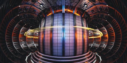 <span class="caption">Art showing the interior of a tokamak - a doughnut-shaped fusion "reactor".</span> <span class="attribution"><a class="link " href="https://www.shutterstock.com/image-illustration/nuclear-fusion-reactor-tokamak-concept-background-2348421275" rel="nofollow noopener" target="_blank" data-ylk="slk:MeshCube / Shutterstock;elm:context_link;itc:0;sec:content-canvas">MeshCube / Shutterstock</a></span>