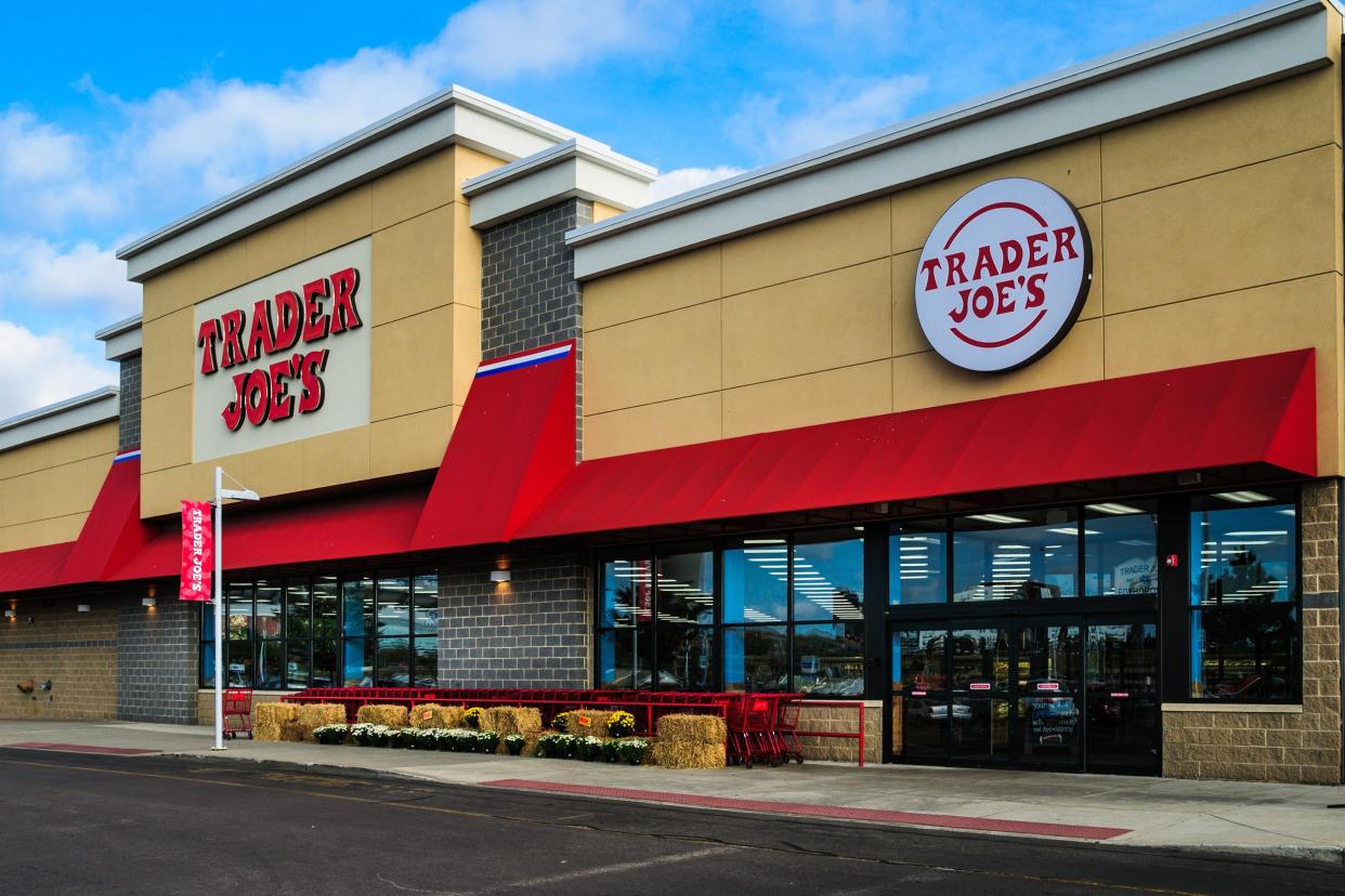 Outside view of a Trader Joe's grocery store in Massachusetts 