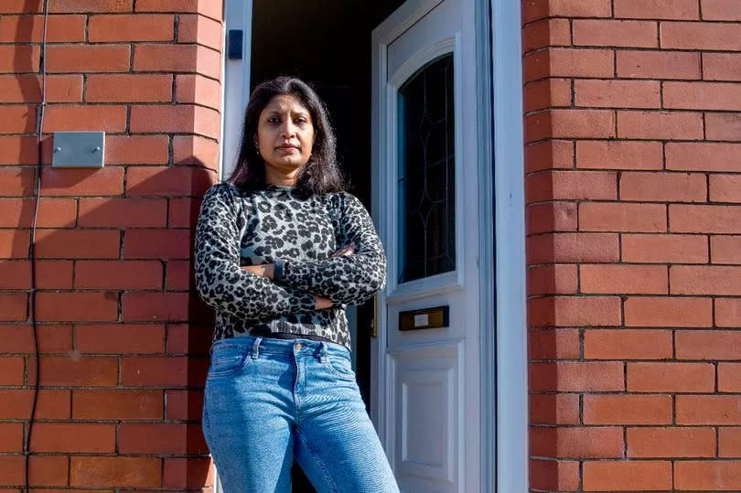 Kathakoli Dasgupta at her door at her house in Freckleton, near Preston