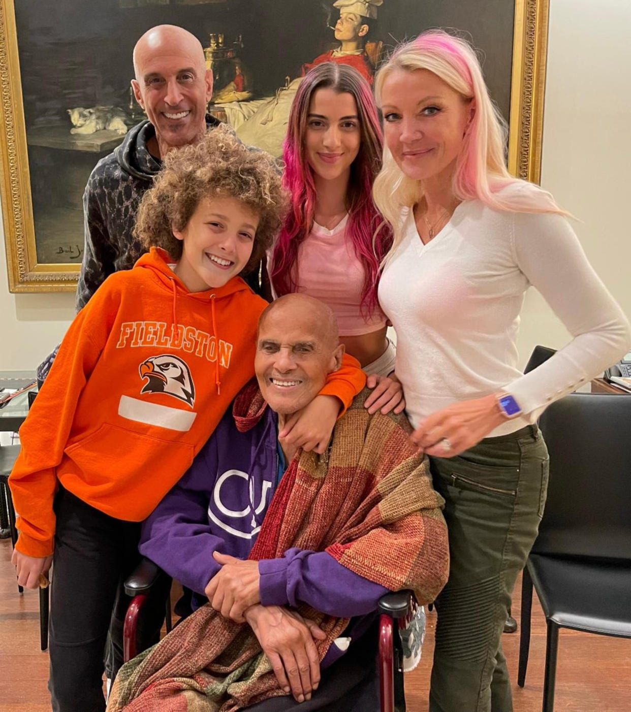 Harry Belafonte's son, David Belafonte, top left, and his wife and children paid tribute to the late entertainer, writing, 
