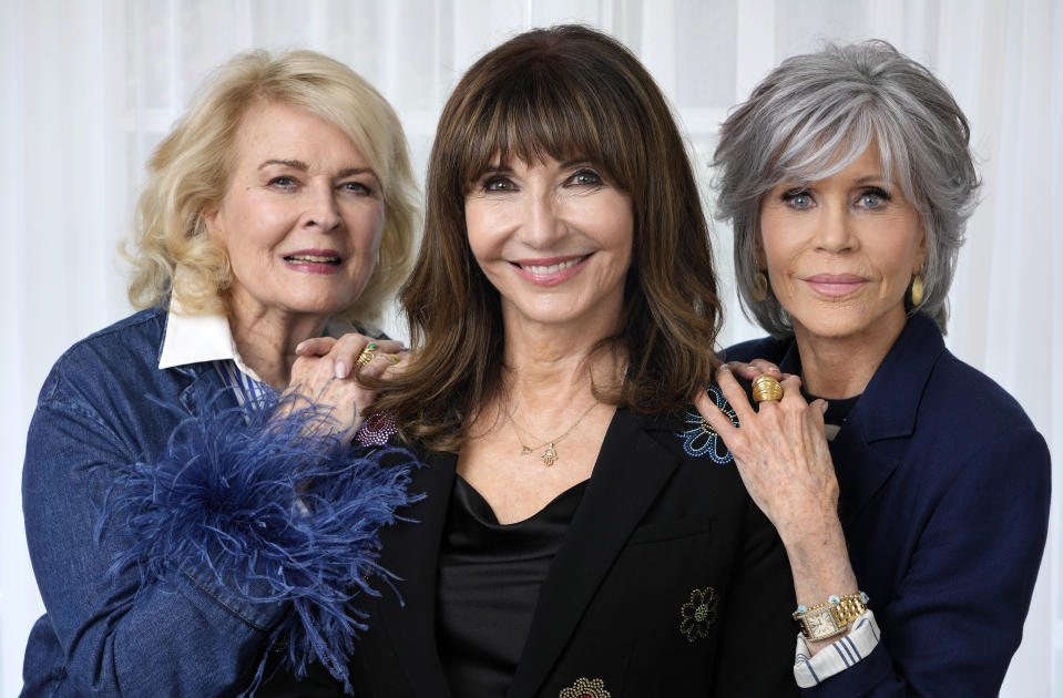 Candice Bergen, left, Mary Steenburgen, center, and Jane Fonda, cast members in the film "Book Club: The Next Chapter," pose together for a portrait, Monday, May 1, 2023, at the Four Seasons Hotel in Los Angeles. (AP Photo/Chris Pizzello)