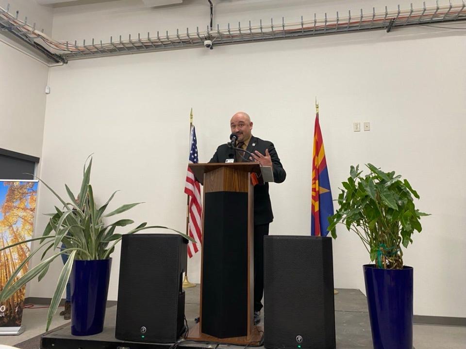 Coconino County Board of Supervisors Chair Jeronimo Vasquez spoke at the grand opening ceremony for the county's new Elections Center in Flagstaff on Jan. 22, 2024.