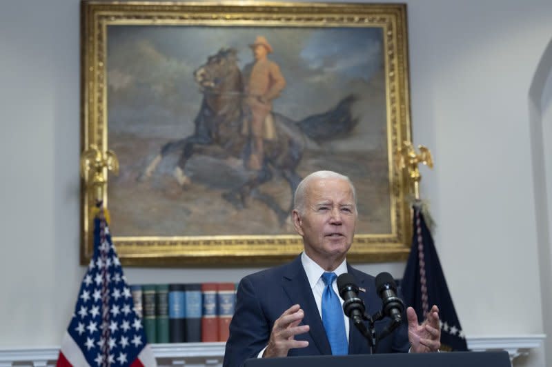 President Joe Biden said striking UAW workers deserve a record contract from auto companies because of automakers' recent record profits. Photo by Chris Kleponis /UPI