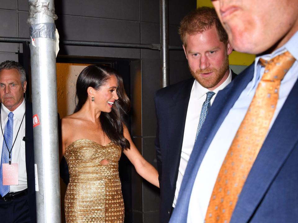 Meghan Markle and Prince Harry leave The Ziegfeld Theatre on May 16, 2023 in New York City.